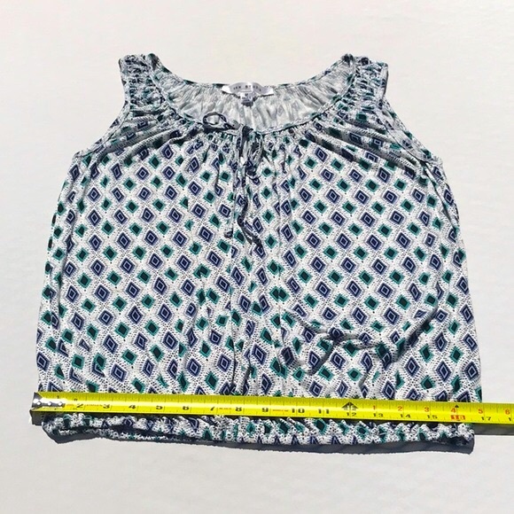 Max Studio White/Black/Blue Green Print Smocked Neckline Tank Top Size Medium - Picture 16 of 16